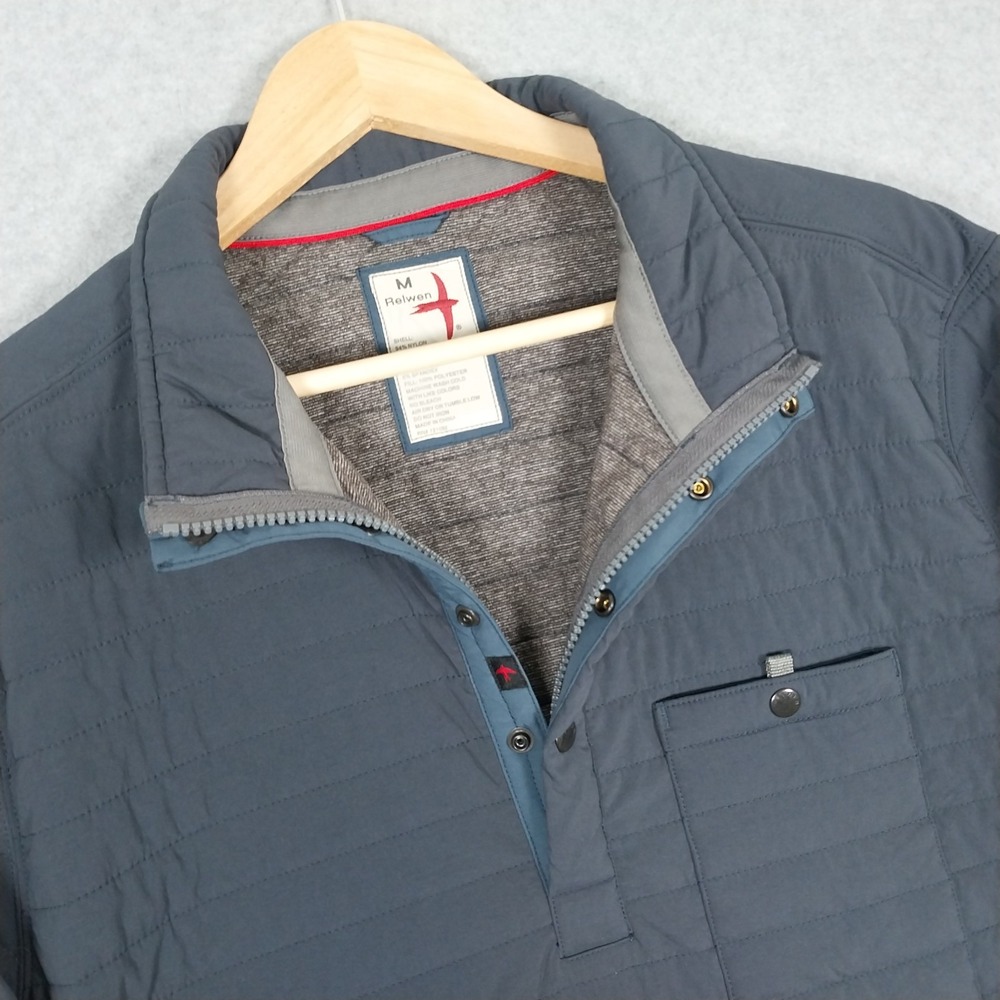 Relwen Windzip Mens Medium Blue Popover Insulated Jacket Snap Quilted Pullover - Picture 4 of 13